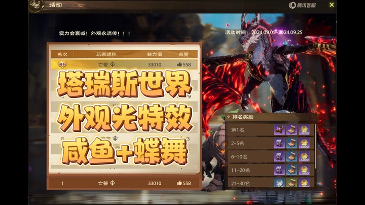 塔瑞斯世界外观光特效分享—国服第一魅力值33010