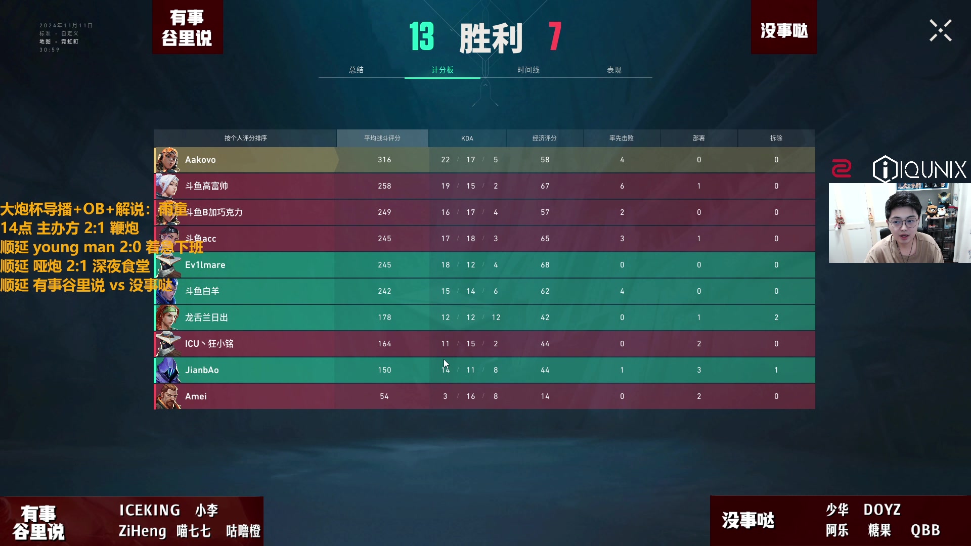 【2024-11-11 19点场】解说雨童：解说雨童：大炮杯导播OB解说席