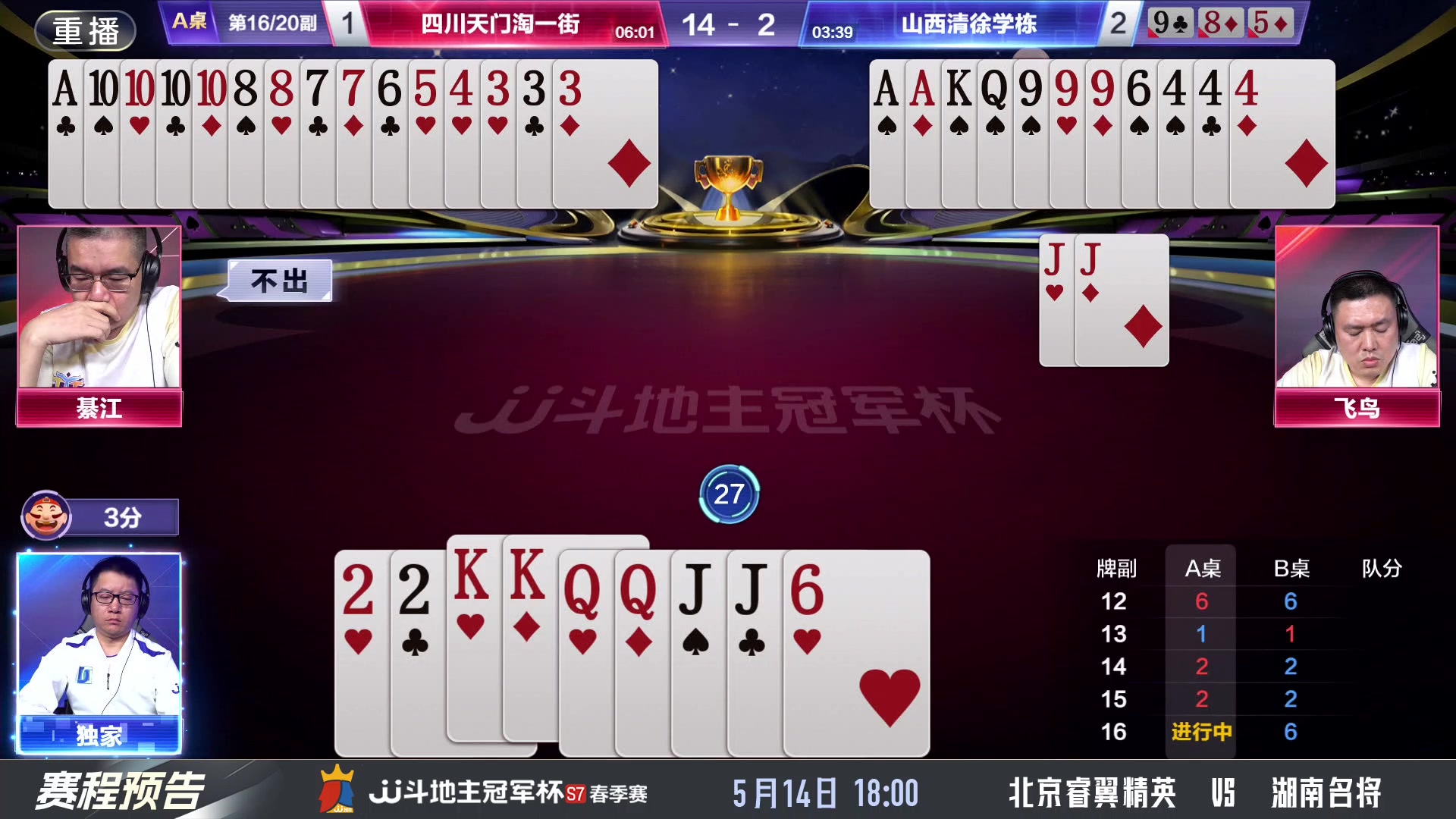 【2025-05-14 15点场】JJ斗地主官方：北京睿翼精英vs湖南名将