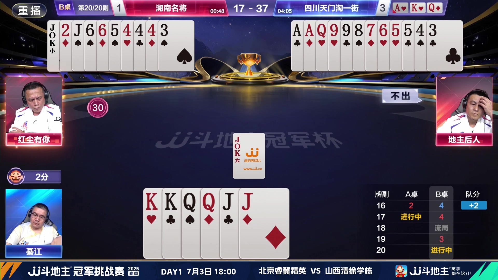 【2025-07-03 04点场】JJ斗地主官方：双骄杯继续，较量激烈！