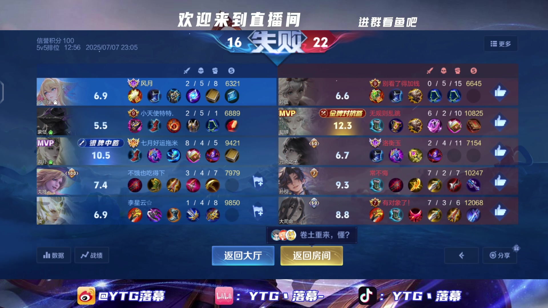 【2025-07-07 22点场】YTG丶落幕：准备4点训练赛