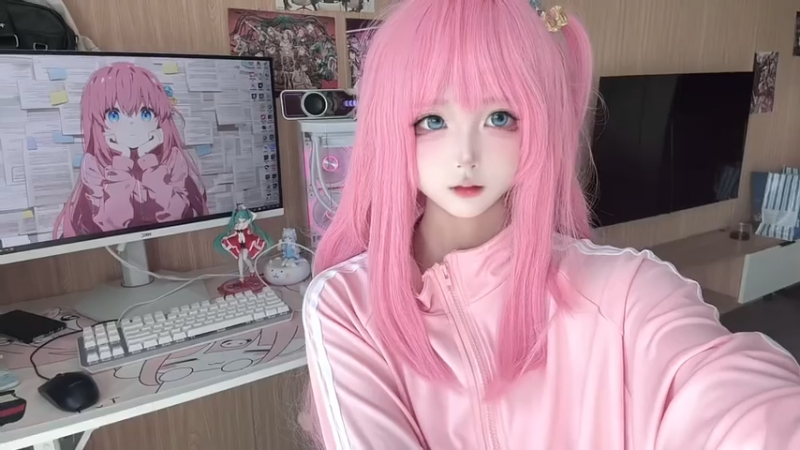 可爱的萌妹子粉色头发发色好好看小仙女啊