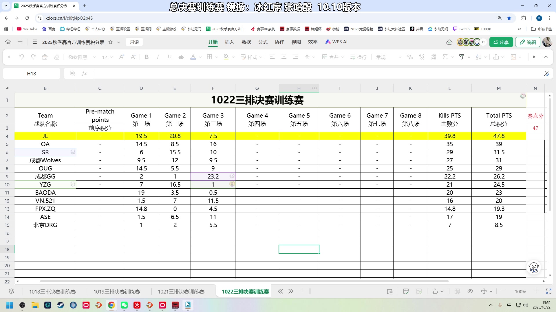 【2025-10-22 15点场】解说嘟师傅：秋季赛官方训练赛