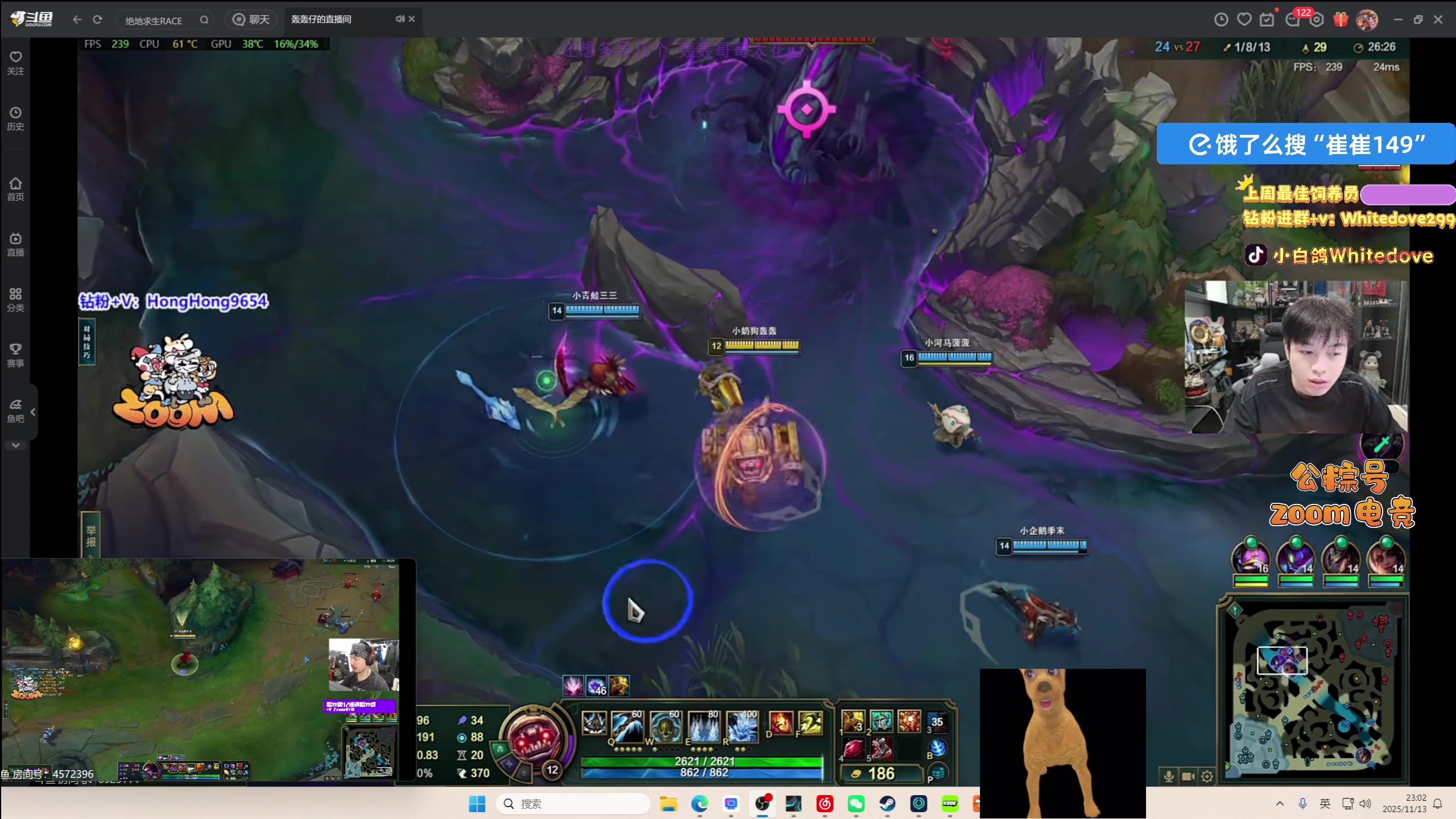 【2025-11-13 22点场】小白鸽WhiteDove：【ZOOM电竞】人不舒服 今天随便播下