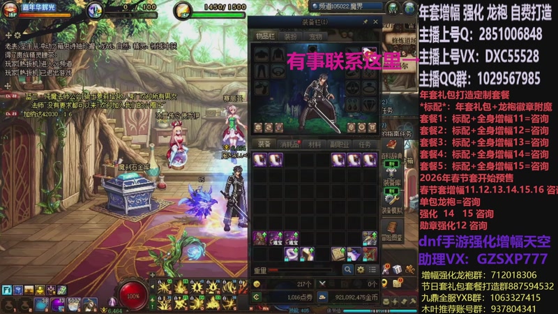 【2026-01-04 14点场】DNF木叶剑心：助理:2026年年套增幅强化木叶晚上播